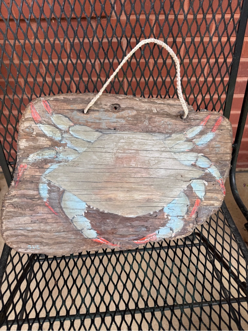 Coastal Beach Cottagecore Hand-Painted Driftwood Crab Wall Hanging